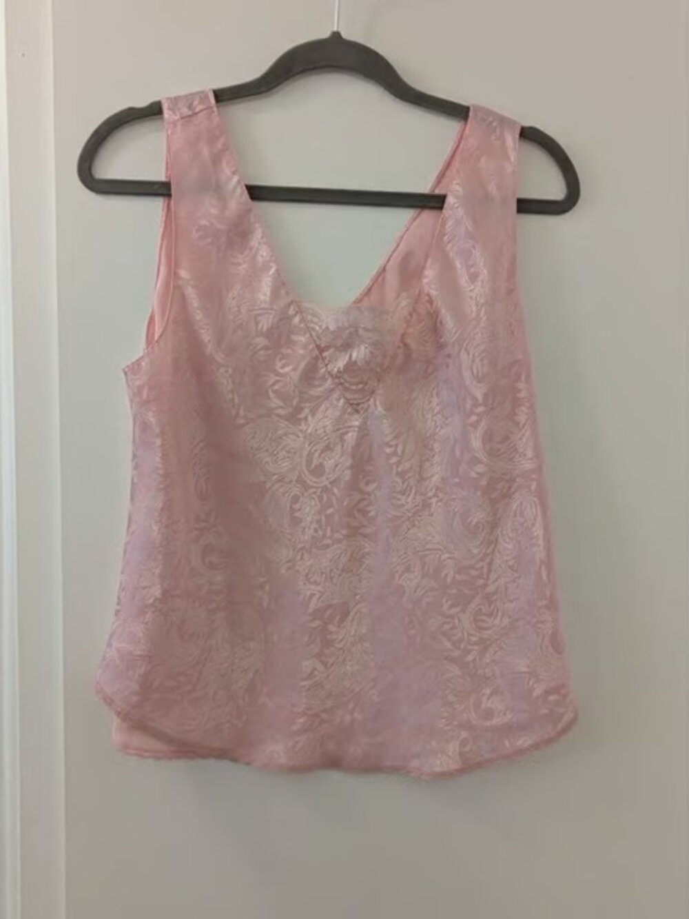Vintage Pink Satin Sleeveless Camisole Floral Jacquard Design By Deena Size Larg